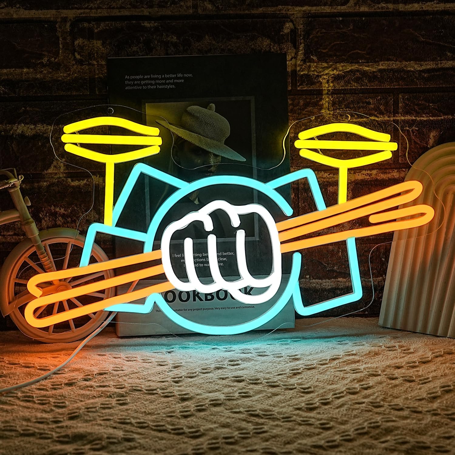 Musical Instrument ____ - Neonowy Znak Zestawu Perkusyjnego Zasilany USB